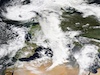 Heavy precipitation - Visible satellite imagery of the coherent cloud band streching from Northern Africa into Central Europe