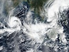 Tropical cyclones - Visible satellite imagery of three tropical cyclone active across Southeast Asia. West to east are in order Cyclonic Storm DITWAH near Sri Lanka, Cyclonic Storm SENYAR over Malaysia, and Typhoon KOTO over the South China Sea